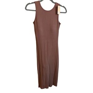 Popilush Built-In Shapewear Ribbed Midi Dress Brown Size M NWT